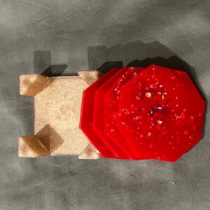 A set of 4 Octagon coasters with  Base holder